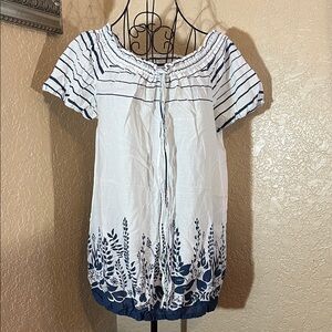Patagonia White and Blue Striped Floral Blouse